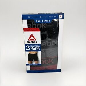 Reebok Mens Small Pro-Series 3-Pack Performance Regular Length Boxer Briefs Fly